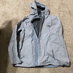 The North Face Light Gray Hooded Rain Jacket